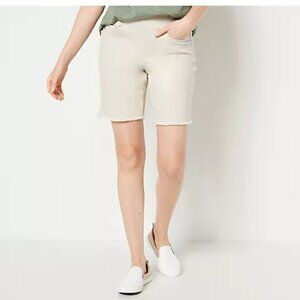 Belle by Kim Gravel TripleLuxe Twill 5-Pocket 8" Shorts, Size 14 Sand Bar